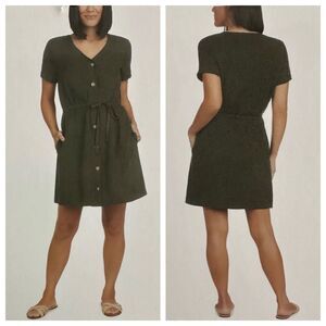 Matty M Womens Belted Linen Blend Casual Dress Olive Size Small